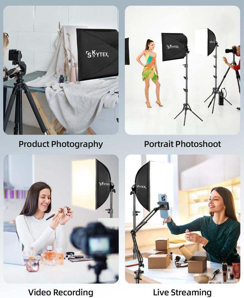 Skytex Softbox Lighting Kit(1-2Pack),16x16in Soft Box|Upgrade 135W 2700-6400K 100V-240V E27 LEDBulb Continuous Photography Lighting,Photo Studio Light Equipment for Camera Shooting Video Recording - Image 5